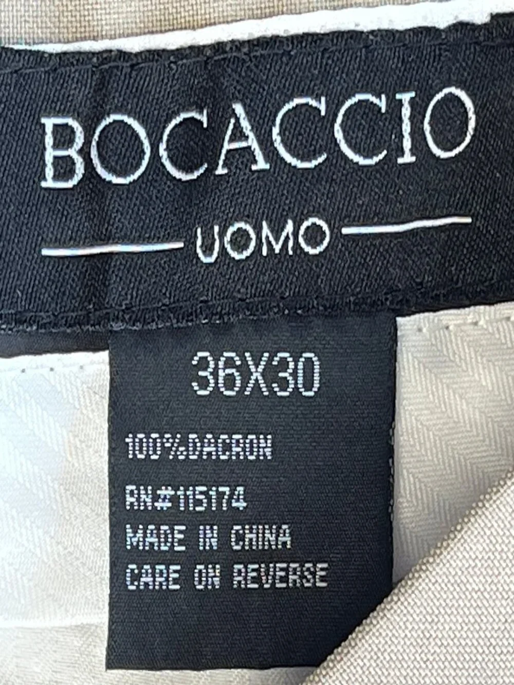 Bocaccio Uomo 100% Dacron Dress Pants Tan Flat Front Cuffed Hem Men’s 36x30